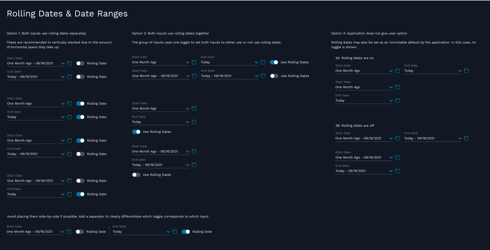 Guidance written about selecting rolling and relative dates